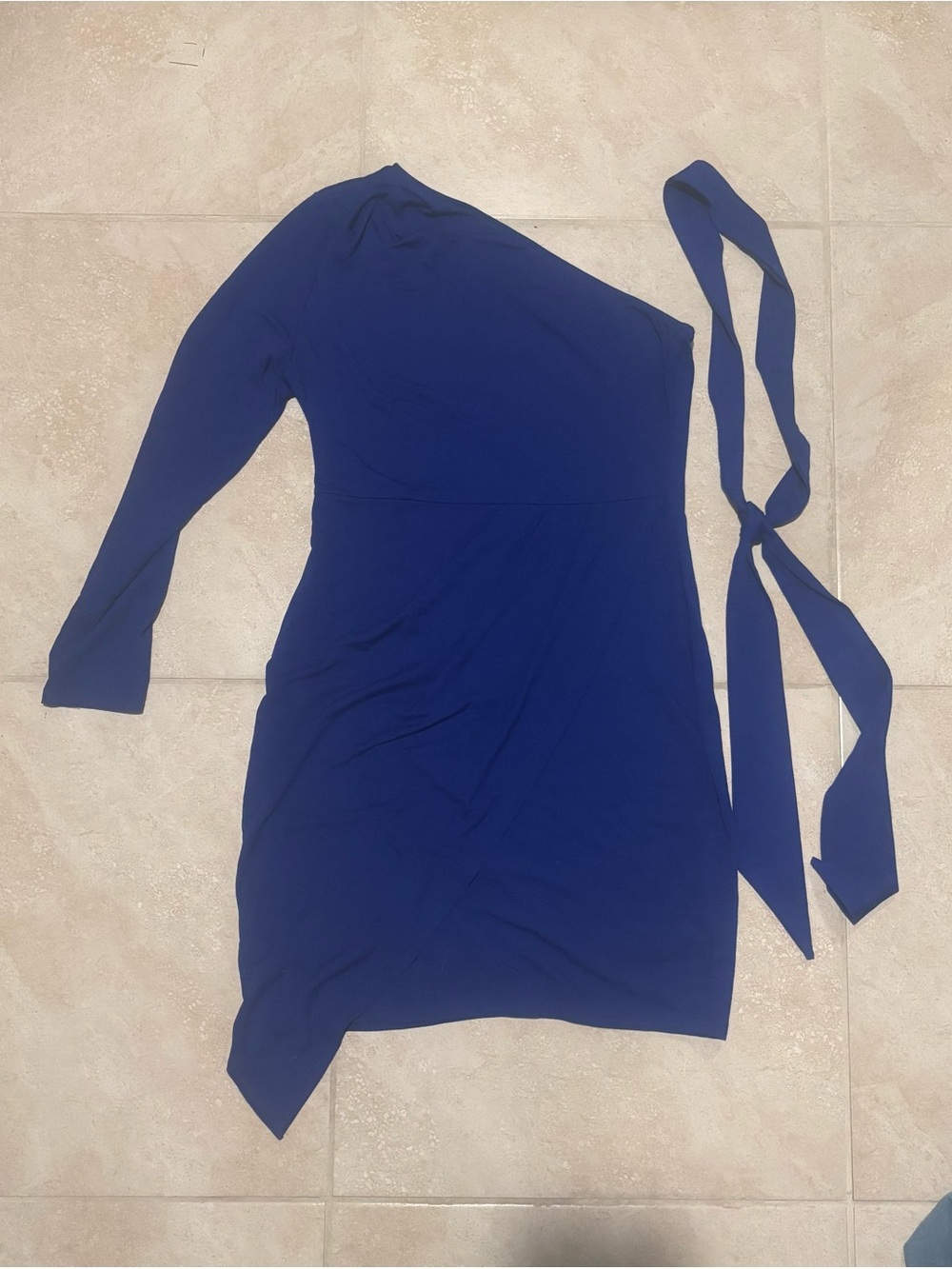 Pretty garden One-Shoulder Royal Blue Dress with Waist Sash